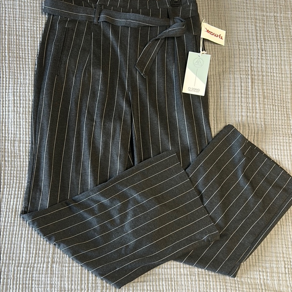 Ci Sono Gray Pinstripe High-Waisted Trousers